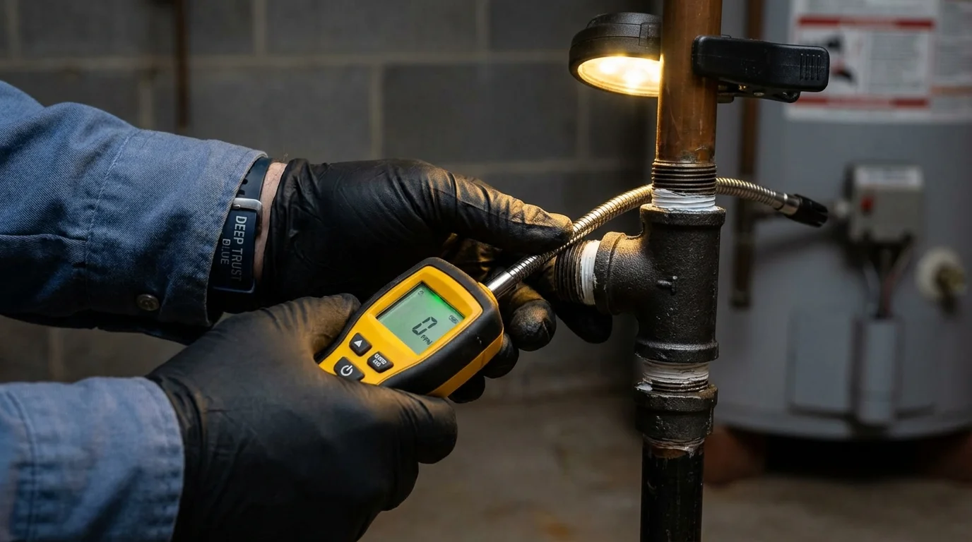 Gas leak detection with electronic sniffer by Johns Plumbing LLC in Belmont