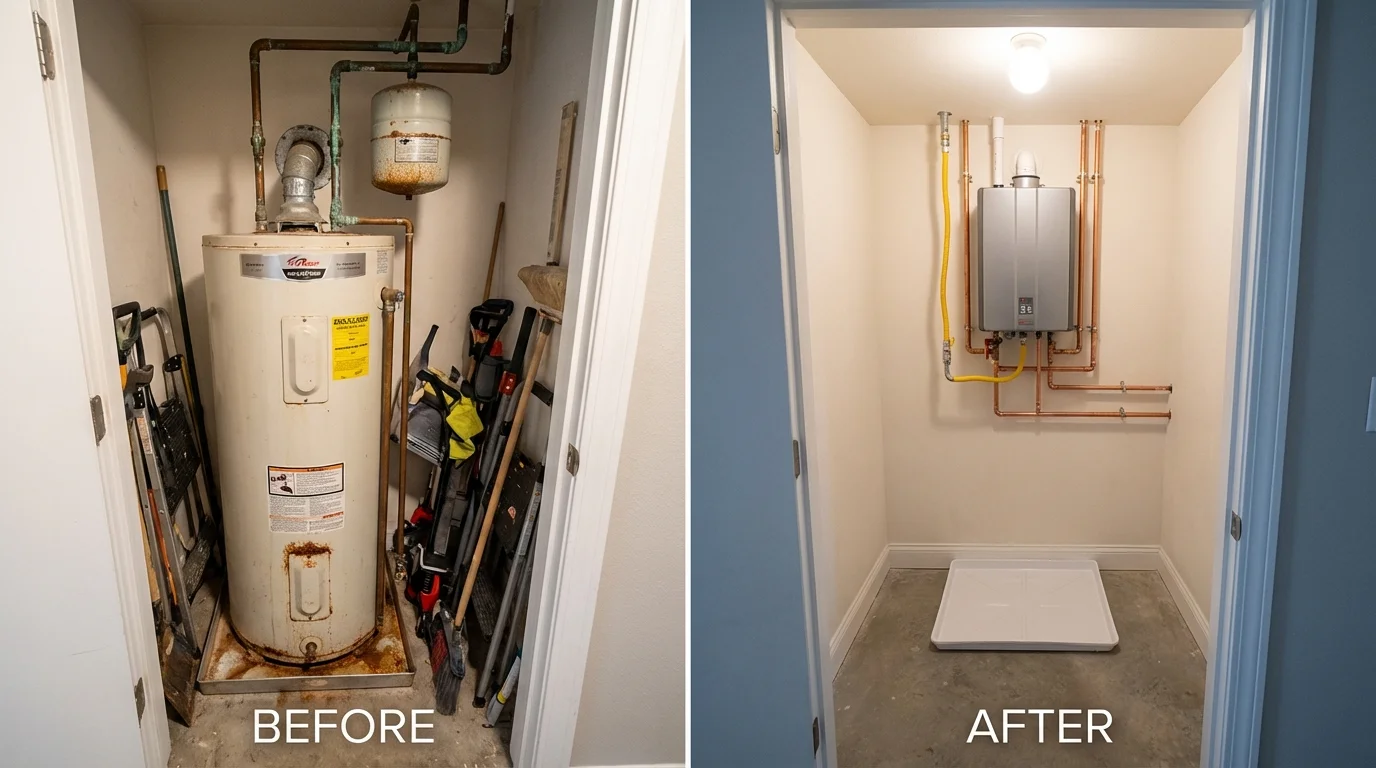 Tank water heater versus wall-mounted tankless unit comparison for Belmont, NY homeowners