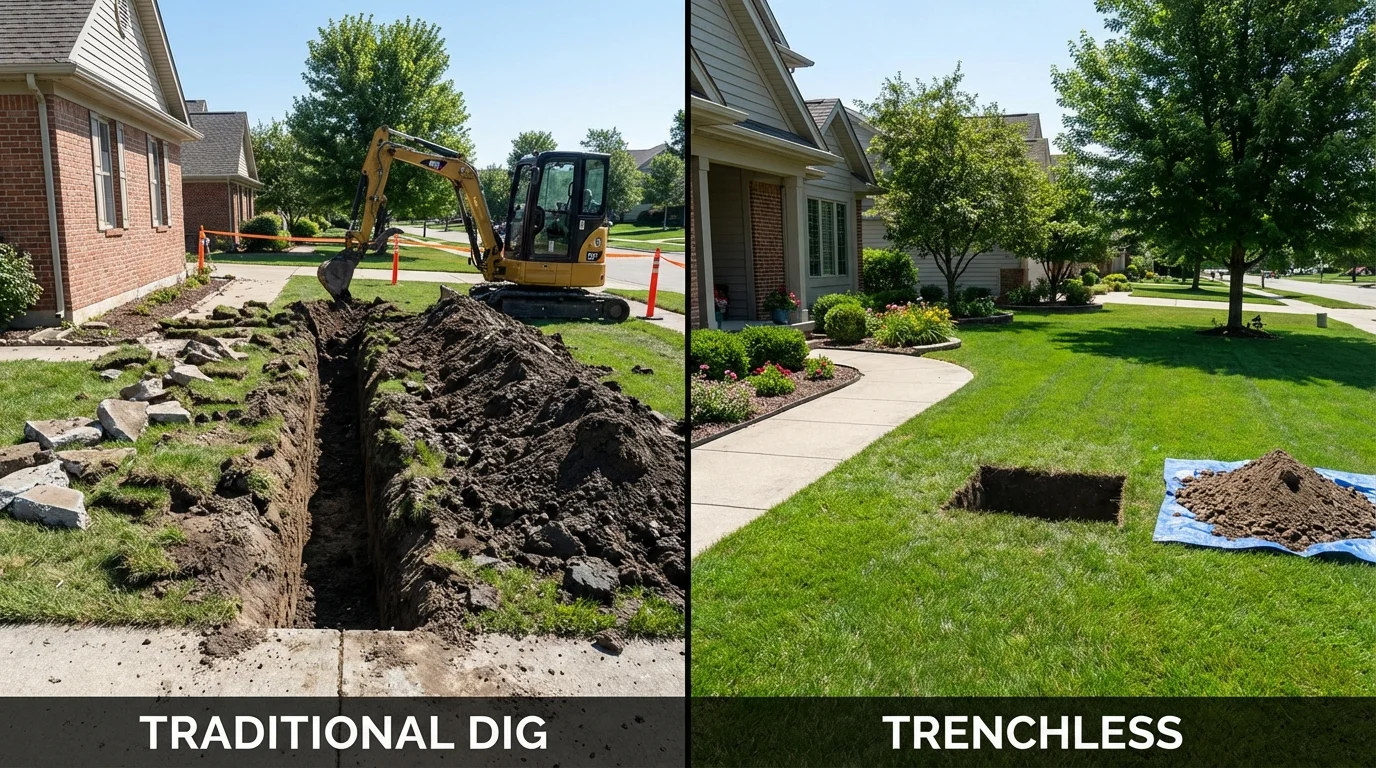 Trenchless sewer repair with minimal yard damage versus traditional excavation in Belmont, NY